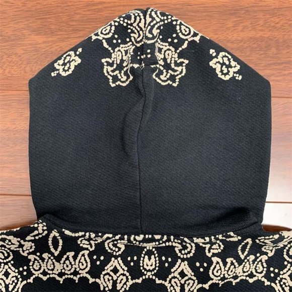 Amiri Logo Embroidered Bandana Print Hoodie - Black - Picture 7 of 12